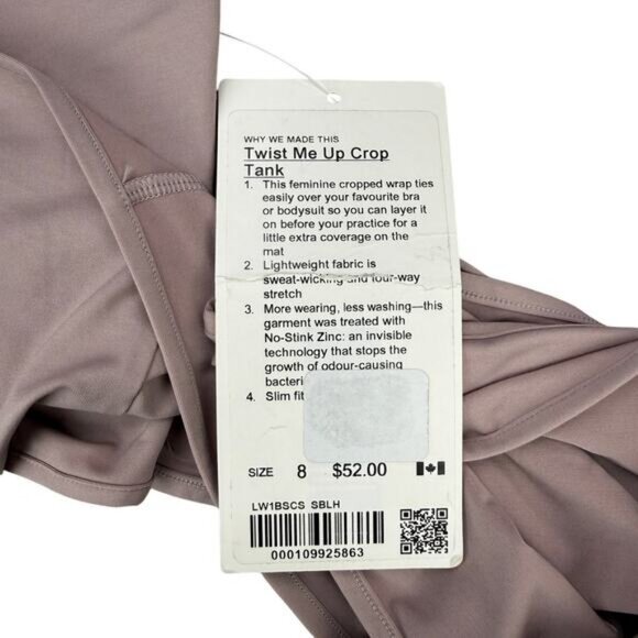NWT LULULEMON Twist Me Up Crop Tank Size 8 Smoky Blush - Picture 4 of 5